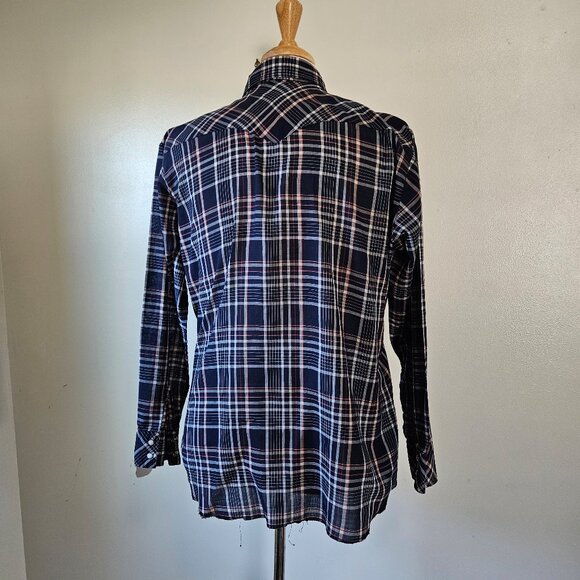 Vintage 80s Wrangler Western Plaid Pearl Snap Shirt L - Picture 6 of 8